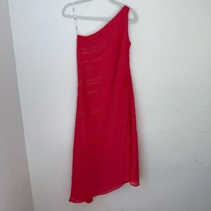 Tadashi Shoji Size 8 Coral Pink Pleated One-Shoulder Asymmetrical Dress